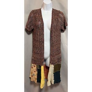 Upcycle by Jelbel Boho Wearable Art Lagenlook Long Open Knit Cardigan Multicolor